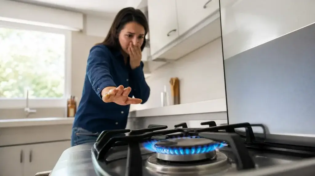 Una señora con una fuga de gas en casa
